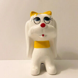Vintage Giftcraft Dog Coin Bank Yellow Bowtie  6 Inch Tall Puppy Figurine Taiwan